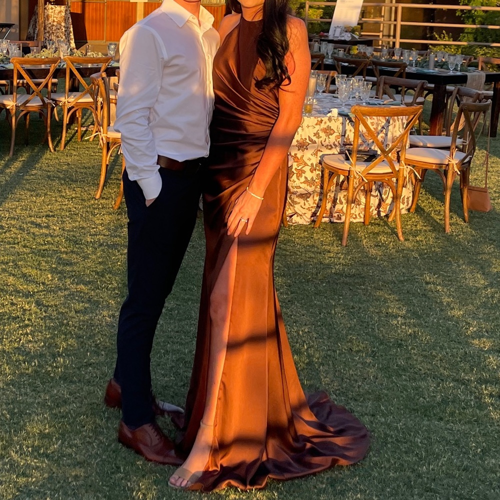 Revelry Fallon Satin Dress Mahogany